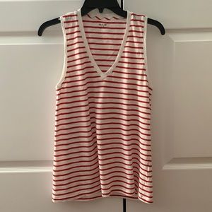 Madewell red/white stripe v neck sleeveless tshirt